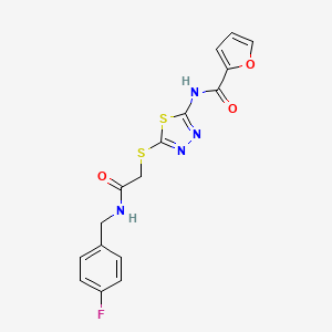molecular formula C16H13FN4O3S2 B2450043 N-{5-[({[(4-fluorophenyl)methyl]carbamoyl}methyl)sulfanyl]-1,3,4-thiadiazol-2-yl}furan-2-carboxamide CAS No. 868976-76-5