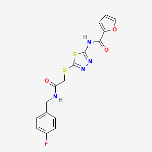 molecular formula C16H13FN4O3S2 B2450043 N-[5-(2-[(4-氟苯基)甲基氨基]-2-氧代乙基)硫代-1,3,4-噻二唑-2-基]呋喃-2-羧酰胺 CAS No. 868976-76-5