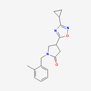 molecular formula C17H19N3O2 B2450092 4-(3-Cyclopropyl-1,2,4-oxadiazol-5-yl)-1-[(2-methylphenyl)methyl]pyrrolidin-2-one CAS No. 1171389-19-7