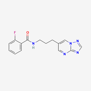 molecular formula C15H14FN5O B2450104 N-(3-([1,2,4]triazolo[1,5-a]pyrimidin-6-yl)propyl)-2-fluorobenzamide CAS No. 2034556-56-2