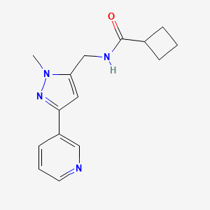 molecular formula C15H18N4O B2450109 N-((1-methyl-3-(pyridin-3-yl)-1H-pyrazol-5-yl)methyl)cyclobutanecarboxamide CAS No. 2034376-19-5