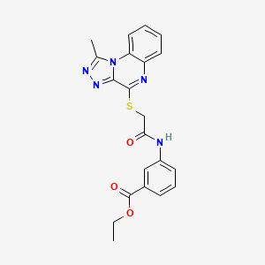 molecular formula C21H19N5O3S B2450143 Ethyl 3-[2-({1-methyl-[1,2,4]triazolo[4,3-a]quinoxalin-4-yl}sulfanyl)acetamido]benzoate CAS No. 1358072-67-9