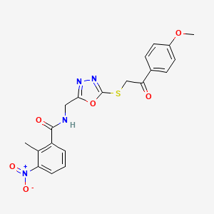 B2450193 N-((5-((2-(4-methoxyphenyl)-2-oxoethyl)thio)-1,3,4-oxadiazol-2-yl)methyl)-2-methyl-3-nitrobenzamide CAS No. 941948-82-9
