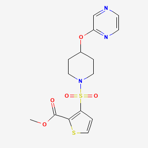 molecular formula C15H17N3O5S2 B2450210 Methyl 3-((4-(pyrazin-2-yloxy)piperidin-1-yl)sulfonyl)thiophene-2-carboxylate CAS No. 1448131-81-4