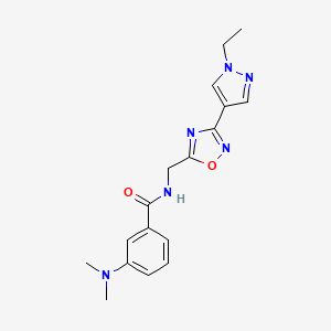 molecular formula C17H20N6O2 B2450243 3-(dimethylamino)-N-((3-(1-ethyl-1H-pyrazol-4-yl)-1,2,4-oxadiazol-5-yl)methyl)benzamide CAS No. 2034229-25-7