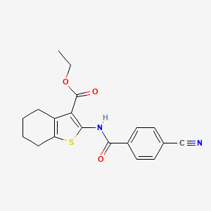 molecular formula C19H18N2O3S B2450245 Ethyl 2-(4-cyanobenzamido)-4,5,6,7-tetrahydrobenzo[b]thiophene-3-carboxylate CAS No. 313662-53-2