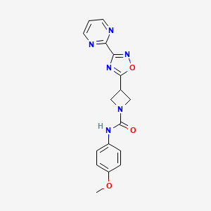 molecular formula C17H16N6O3 B2450251 N-(4-methoxyphenyl)-3-(3-(pyrimidin-2-yl)-1,2,4-oxadiazol-5-yl)azetidine-1-carboxamide CAS No. 1327316-56-2