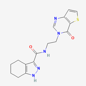 molecular formula C16H17N5O2S B2450289 N-(2-(4-oxothieno[3,2-d]pyrimidin-3(4H)-yl)ethyl)-4,5,6,7-tetrahydro-1H-indazole-3-carboxamide CAS No. 2034263-63-1