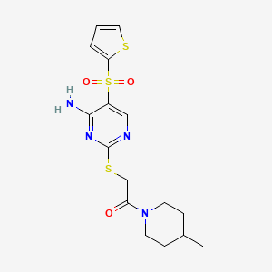 B2450311 2-((4-Amino-5-(thiophen-2-ylsulfonyl)pyrimidin-2-yl)thio)-1-(4-methylpiperidin-1-yl)ethanone CAS No. 1242884-08-7