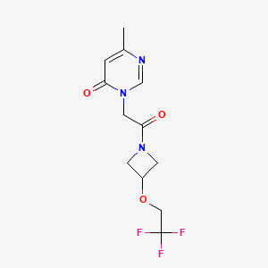 molecular formula C12H14F3N3O3 B2450314 6-甲基-3-(2-氧代-2-(3-(2,2,2-三氟乙氧基)氮杂环丁烷-1-基)乙基)嘧啶-4(3H)-酮 CAS No. 2034246-95-0