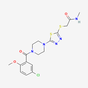 molecular formula C17H20ClN5O3S2 B2450321 2-((5-(4-(5-chloro-2-methoxybenzoyl)piperazin-1-yl)-1,3,4-thiadiazol-2-yl)thio)-N-methylacetamide CAS No. 1105199-68-5