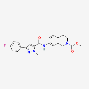 molecular formula C22H21FN4O3 B2450322 methyl 7-(3-(4-fluorophenyl)-1-methyl-1H-pyrazole-5-carboxamido)-3,4-dihydroisoquinoline-2(1H)-carboxylate CAS No. 1448043-50-2