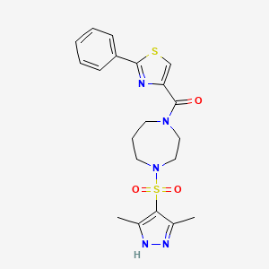 molecular formula C20H23N5O3S2 B2450326 (4-((3,5-dimethyl-1H-pyrazol-4-yl)sulfonyl)-1,4-diazepan-1-yl)(2-phenylthiazol-4-yl)methanone CAS No. 2034201-51-7