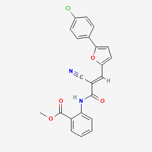 molecular formula C22H15ClN2O4 B2450337 (E)-methyl 2-(3-(5-(4-chlorophenyl)furan-2-yl)-2-cyanoacrylamido)benzoate CAS No. 326018-35-3