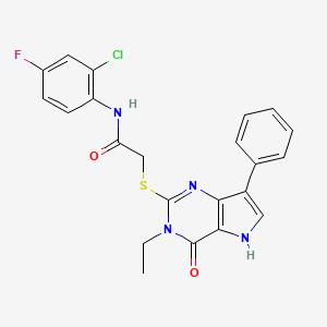 molecular formula C22H18ClFN4O2S B2450378 N-(2-chloro-4-fluorophenyl)-2-((3-ethyl-4-oxo-7-phenyl-4,5-dihydro-3H-pyrrolo[3,2-d]pyrimidin-2-yl)thio)acetamide CAS No. 1261004-88-9