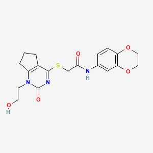 molecular formula C19H21N3O5S B2450384 N-(2,3-dihydro-1,4-benzodioxin-6-yl)-2-{[1-(2-hydroxyethyl)-2-oxo-1H,2H,5H,6H,7H-cyclopenta[d]pyrimidin-4-yl]sulfanyl}acetamide CAS No. 899977-17-4