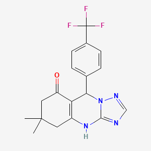 molecular formula C18H17F3N4O B2450488 6,6-dimethyl-9-[4-(trifluoromethyl)phenyl]-4H,5H,6H,7H,8H,9H-[1,2,4]triazolo[3,2-b]quinazolin-8-one CAS No. 575466-19-2