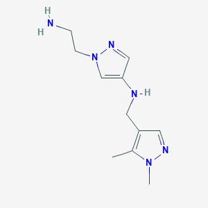 molecular formula C11H18N6 B2450497 1-(2-Aminoethyl)-N-[(1,5-dimethylpyrazol-4-yl)methyl]pyrazol-4-amine CAS No. 2287333-09-7