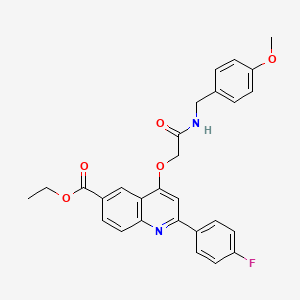 molecular formula C28H25FN2O5 B2450506 ethyl 2-(4-fluorophenyl)-4-({[(4-methoxyphenyl)methyl]carbamoyl}methoxy)quinoline-6-carboxylate CAS No. 1114871-40-7