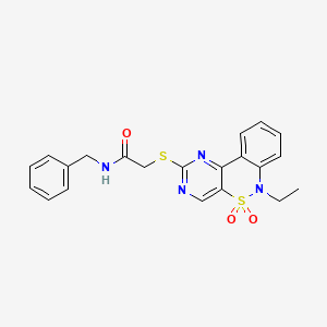 molecular formula C21H20N4O3S2 B2450524 N-benzyl-2-((6-ethyl-5,5-dioxido-6H-benzo[c]pyrimido[4,5-e][1,2]thiazin-2-yl)thio)acetamide CAS No. 951513-29-4