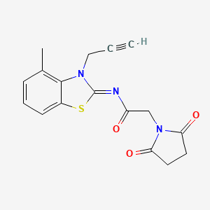 2-(2,5-dioxopyrrolidin-1-yl)-N-(4-methyl-3-prop-2-ynyl-1,3-benzothiazol-2-ylidene)acetamide