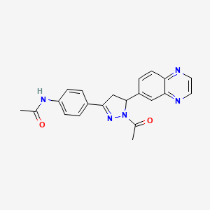 molecular formula C21H19N5O2 B2450589 N-{4-[1-acetyl-5-(quinoxalin-6-yl)-4,5-dihydro-1H-pyrazol-3-yl]phenyl}acetamide CAS No. 927065-86-9