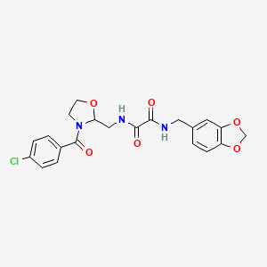 molecular formula C21H20ClN3O6 B2450608 N1-(benzo[d][1,3]dioxol-5-ylmethyl)-N2-((3-(4-chlorobenzoyl)oxazolidin-2-yl)methyl)oxalamide CAS No. 874805-08-0