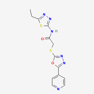molecular formula C13H12N6O2S2 B2450652 N-(5-ethyl-1,3,4-thiadiazol-2-yl)-2-((5-(pyridin-4-yl)-1,3,4-oxadiazol-2-yl)thio)acetamide CAS No. 892021-73-7