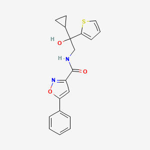 molecular formula C19H18N2O3S B2450672 N-(2-cyclopropyl-2-hydroxy-2-(thiophen-2-yl)ethyl)-5-phenylisoxazole-3-carboxamide CAS No. 1396795-22-4