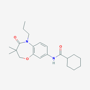 molecular formula C21H30N2O3 B2450688 N-(3,3-dimethyl-4-oxo-5-propyl-2,3,4,5-tetrahydrobenzo[b][1,4]oxazepin-8-yl)cyclohexanecarboxamide CAS No. 921566-45-2