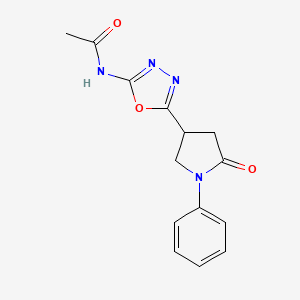 molecular formula C14H14N4O3 B2450718 N-[5-(5-oxo-1-phenylpyrrolidin-3-yl)-1,3,4-oxadiazol-2-yl]acetamide CAS No. 1396807-11-6