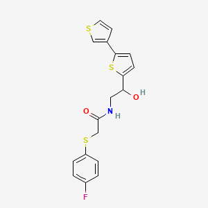 molecular formula C18H16FNO2S3 B2450746 N-(2-{[2,3'-bithiophene]-5-yl}-2-hydroxyethyl)-2-[(4-fluorophenyl)sulfanyl]acetamide CAS No. 2320929-69-7