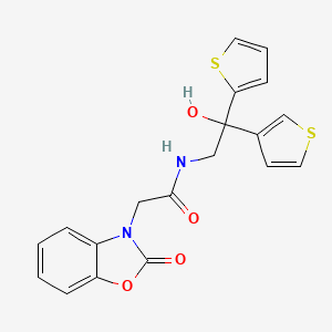 molecular formula C19H16N2O4S2 B2450754 N-(2-hydroxy-2-(thiophen-2-yl)-2-(thiophen-3-yl)ethyl)-2-(2-oxobenzo[d]oxazol-3(2H)-yl)acetamide CAS No. 2097866-65-2