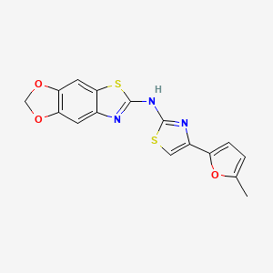 molecular formula C16H11N3O3S2 B2450767 N-[4-(5-methylfuran-2-yl)-1,3-thiazol-2-yl]-4,6-dioxa-10-thia-12-azatricyclo[7.3.0.0^{3,7}]dodeca-1(9),2,7,11-tetraen-11-amine CAS No. 862976-77-0