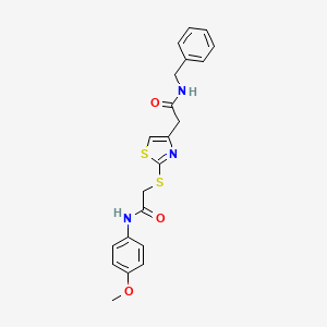 molecular formula C21H21N3O3S2 B2450837 N-benzyl-2-(2-((2-((4-methoxyphenyl)amino)-2-oxoethyl)thio)thiazol-4-yl)acetamide CAS No. 942000-42-2