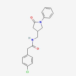molecular formula C19H19ClN2O2 B2450864 2-(4-chlorophenyl)-N-[(5-oxo-1-phenylpyrrolidin-3-yl)methyl]acetamide CAS No. 955219-77-9