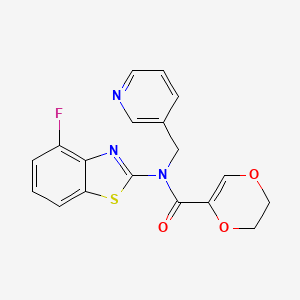 molecular formula C18H14FN3O3S B2450869 N-(4-fluoro-1,3-benzothiazol-2-yl)-N-[(pyridin-3-yl)methyl]-5,6-dihydro-1,4-dioxine-2-carboxamide CAS No. 895014-54-7