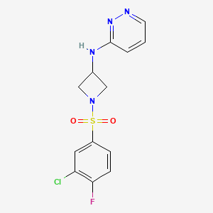 molecular formula C13H12ClFN4O2S B2450960 N-[1-(3-chloro-4-fluorobenzenesulfonyl)azetidin-3-yl]pyridazin-3-amine CAS No. 2097935-48-1