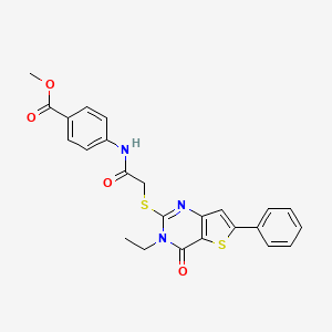 molecular formula C24H21N3O4S2 B2450968 methyl 4-[2-({3-ethyl-4-oxo-6-phenyl-3H,4H-thieno[3,2-d]pyrimidin-2-yl}sulfanyl)acetamido]benzoate CAS No. 1189452-02-5