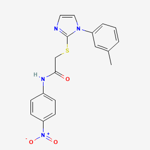 molecular formula C18H16N4O3S B2451018 N-(4-nitrophenyl)-2-((1-(m-tolyl)-1H-imidazol-2-yl)thio)acetamide CAS No. 851131-21-0