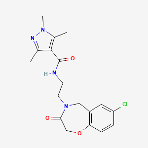 molecular formula C18H21ClN4O3 B2451024 N-(2-(7-chloro-3-oxo-2,3-dihydrobenzo[f][1,4]oxazepin-4(5H)-yl)ethyl)-1,3,5-trimethyl-1H-pyrazole-4-carboxamide CAS No. 1903032-84-7
