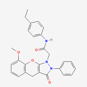 molecular formula C27H25N3O4 B2451068 N-(4-ethylphenyl)-2-{8-methoxy-3-oxo-2-phenyl-1H,2H,3H,4H-chromeno[2,3-c]pyrazol-1-yl}acetamide CAS No. 1223835-20-8
