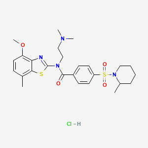 molecular formula C26H35ClN4O4S2 B2451104 N-(2-(dimethylamino)ethyl)-N-(4-methoxy-7-methylbenzo[d]thiazol-2-yl)-4-((2-methylpiperidin-1-yl)sulfonyl)benzamide hydrochloride CAS No. 1322008-92-3
