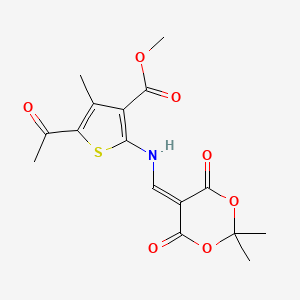 molecular formula C16H17NO7S B2451109 Methyl 5-acetyl-2-(((2,2-dimethyl-4,6-dioxo-1,3-dioxan-5-ylidene)methyl)amino)-4-methylthiophene-3-carboxylate CAS No. 1105215-92-6