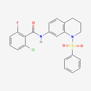 molecular formula C22H18ClFN2O3S B2451227 N-[1-(benzenesulfonyl)-1,2,3,4-tetrahydroquinolin-7-yl]-2-chloro-6-fluorobenzamide CAS No. 1005301-41-6