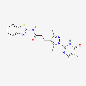 molecular formula C21H22N6O2S B2451241 N-(benzo[d]thiazol-2-yl)-3-(1-(4,5-dimethyl-6-oxo-1,6-dihydropyrimidin-2-yl)-3,5-dimethyl-1H-pyrazol-4-yl)propanamide CAS No. 1171595-93-9