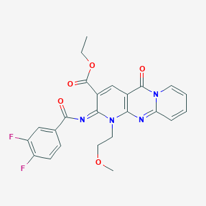 molecular formula C24H20F2N4O5 B2451255 ethyl 6-(3,4-difluorobenzoyl)imino-7-(2-methoxyethyl)-2-oxo-1,7,9-triazatricyclo[8.4.0.03,8]tetradeca-3(8),4,9,11,13-pentaene-5-carboxylate CAS No. 685860-02-0
