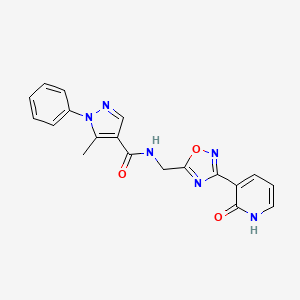 molecular formula C19H16N6O3 B2451277 5-methyl-N-((3-(2-oxo-1,2-dihydropyridin-3-yl)-1,2,4-oxadiazol-5-yl)methyl)-1-phenyl-1H-pyrazole-4-carboxamide CAS No. 1903167-16-7