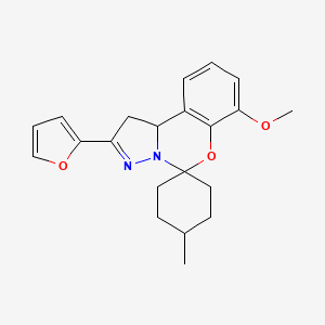 molecular formula C21H24N2O3 B2451368 2-(Furan-2-yl)-7-methoxy-4'-methyl-1,10b-dihydrospiro[benzo[e]pyrazolo[1,5-c][1,3]oxazine-5,1'-cyclohexane] CAS No. 444787-98-8