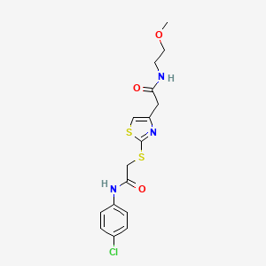 molecular formula C16H18ClN3O3S2 B2451387 N-(4-chlorophenyl)-2-((4-(2-((2-methoxyethyl)amino)-2-oxoethyl)thiazol-2-yl)thio)acetamide CAS No. 954074-85-2
